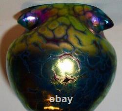 Rare Nouveau Mini Loetz Papillon Rubin Iridescent Art Glass Rosebowl Rose Bowl