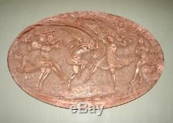 Rare Phoenix Consolidated Pink Art Glass Plaque depicts Dancing People 12