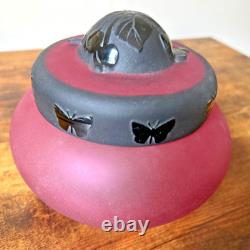 Rare Pilgrem Kelsey Murphy Glass Bowl with Carved Black Cameo Butterfly Lid