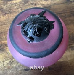 Rare Pilgrem Kelsey Murphy Glass Bowl with Carved Black Cameo Butterfly Lid