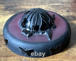 Rare Pilgrem Kelsey Murphy Glass Bowl with Carved Black Cameo Butterfly Lid