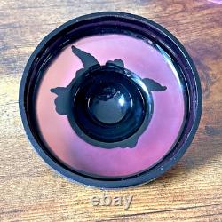 Rare Pilgrem Kelsey Murphy Glass Bowl with Carved Black Cameo Butterfly Lid