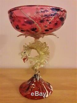 Rare Salviati Barovier Fratelli Toso Pink Silver Venetian Dragon Serpent Glass