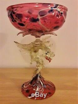 Rare Salviati Barovier Fratelli Toso Pink Silver Venetian Dragon Serpent Glass