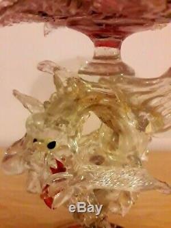 Rare Salviati Barovier Fratelli Toso Pink Silver Venetian Dragon Serpent Glass