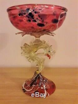 Rare Salviati Barovier Fratelli Toso Pink Silver Venetian Dragon Serpent Glass