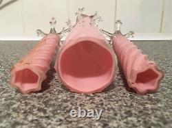 Rare Set Of 3 Antique Bohemian Pink Glass Thorn Vases With Swirl Pattern