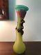 Rare Vasile Tubi Vadan Art Glass Yellow Pink Fuchsia Green Vase Artist Signed