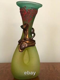 Rare Vasile Tubi Vadan Art Glass Yellow Pink Fuchsia Green Vase Artist Signed