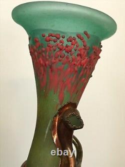 Rare Vasile Tubi Vadan Art Glass Yellow Pink Fuchsia Green Vase Artist Signed