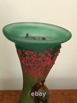 Rare Vasile Tubi Vadan Art Glass Yellow Pink Fuchsia Green Vase Artist Signed