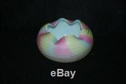 Rare Victorian Rainbow Satin Ribbon Swirl Mother Of Pearl Rose Bowl 1880s