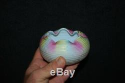 Rare Victorian Rainbow Satin Ribbon Swirl Mother Of Pearl Rose Bowl 1880s