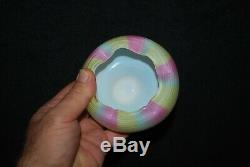 Rare Victorian Rainbow Satin Ribbon Swirl Mother Of Pearl Rose Bowl 1880s