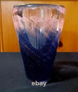 Rare Vintage 1989 Michael Nourot Handblown Purple Pink Swirl Art Glass Vase
