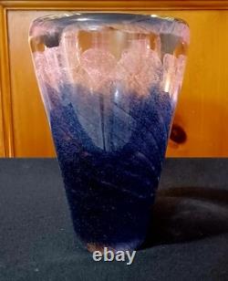 Rare Vintage 1989 Michael Nourot Handblown Purple Pink Swirl Art Glass Vase