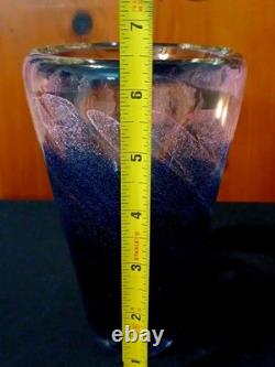 Rare Vintage 1989 Michael Nourot Handblown Purple Pink Swirl Art Glass Vase