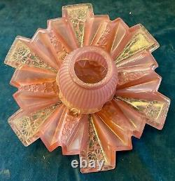 Rare Vintage Art Deco Frosted Pink Ceiling Light Fixture 2 piece Glass Shade