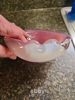 Rare Vintage Art Glass Murano Seguso Pink & Opalescent Italy Ashtray