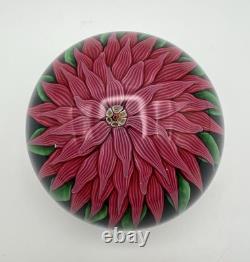 Rare Vintage Baccarat 1971 Art Glass Paperweight Pink Dahlia on Blue Ground