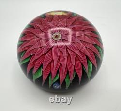 Rare Vintage Baccarat 1971 Art Glass Paperweight Pink Dahlia on Blue Ground