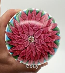 Rare Vintage Baccarat 1971 Art Glass Paperweight Pink Dahlia on Blue Ground