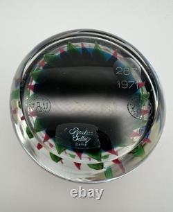 Rare Vintage Baccarat 1971 Art Glass Paperweight Pink Dahlia on Blue Ground