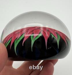 Rare Vintage Baccarat 1971 Art Glass Paperweight Pink Dahlia on Blue Ground