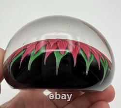 Rare Vintage Baccarat 1971 Art Glass Paperweight Pink Dahlia on Blue Ground