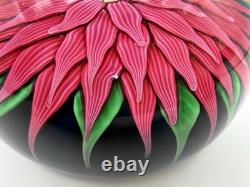 Rare Vintage Baccarat 1971 Art Glass Paperweight Pink Dahlia on Blue Ground