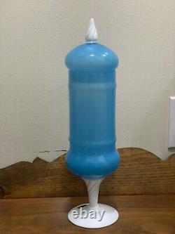 Rare Vintage Empoli Cased Opaline Glass Apothecary Jar. 16 with lid. Blue