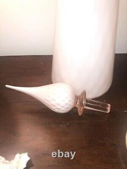 Rare Vintage MCM Empoli Pink Quilted Cased Glass Genie Bottle Decanter 24 1/2