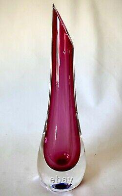Rare Vintage Signed Val St Lambert Art Glass Cranberry Pink Bud Vase
