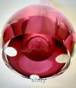 Rare Vintage Signed Val St Lambert Art Glass Cranberry Pink Bud Vase