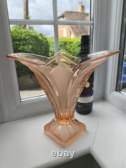 Rare Walther & Sohne Kolibri Pink Frosted & Floral Panels Art Glass Vase C1936