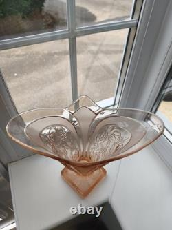 Rare Walther & Sohne Kolibri Pink Frosted & Floral Panels Art Glass Vase C1936