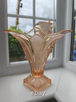 Rare Walther & Sohne Kolibri Pink Frosted & Floral Panels Art Glass Vase C1936