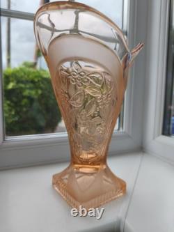 Rare Walther & Sohne Kolibri Pink Frosted & Floral Panels Art Glass Vase C1936