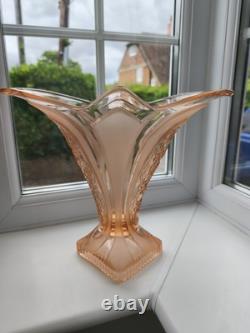 Rare Walther & Sohne Kolibri Pink Frosted & Floral Panels Art Glass Vase C1936