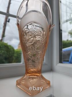 Rare Walther & Sohne Kolibri Pink Frosted & Floral Panels Art Glass Vase C1936