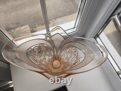 Rare Walther & Sohne Kolibri Pink Frosted & Floral Panels Art Glass Vase C1936