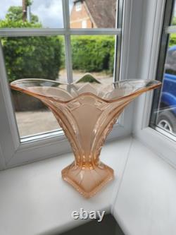 Rare Walther & Sohne Kolibri Pink Frosted & Floral Panels Art Glass Vase C1936