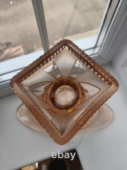 Rare Walther & Sohne Kolibri Pink Frosted & Floral Panels Art Glass Vase C1936