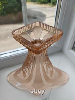 Rare Walther & Sohne Kolibri Pink Frosted & Floral Panels Art Glass Vase C1936