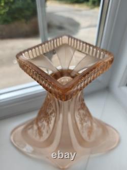 Rare Walther & Sohne Kolibri Pink Frosted & Floral Panels Art Glass Vase C1936