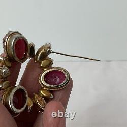 Regency Pink Art Glass Rhinestone Crystal Vintage Brooch Signed