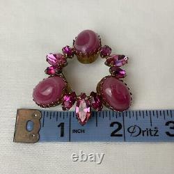 Regency Pink Art Glass Rhinestone Crystal Vintage Brooch Signed