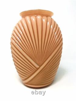 Ribbed Art Deco Vase in Cased Pink Opaline Glass, 1930s