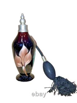 Richard Satava 1984 Art Glass Perfume Bottle Dusty Rose Pink Flowers Signed