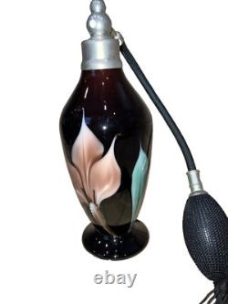 Richard Satava 1984 Art Glass Perfume Bottle Dusty Rose Pink Flowers Signed